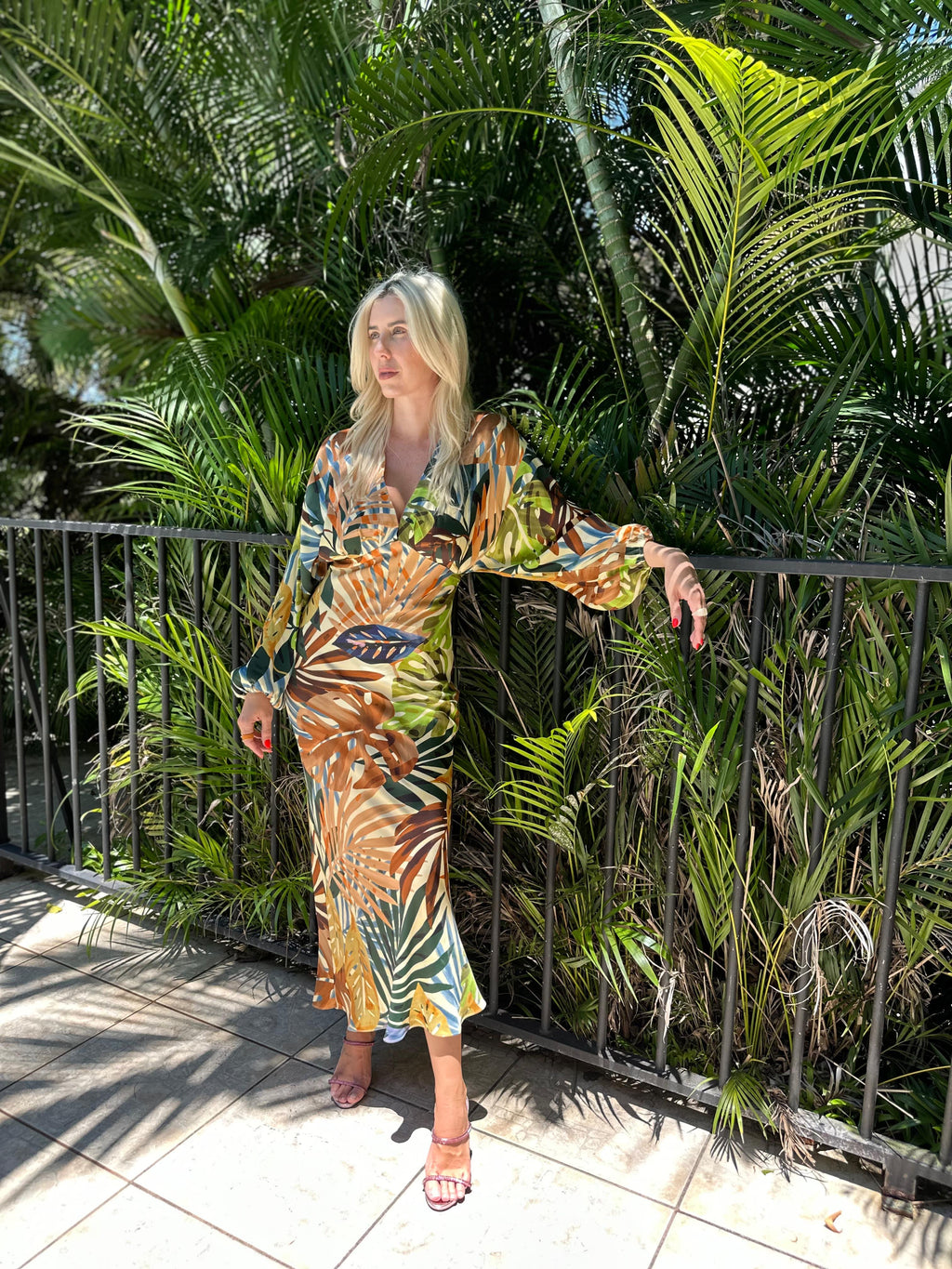Cream Palm Leaf Emma Dress The Fashion Lounge