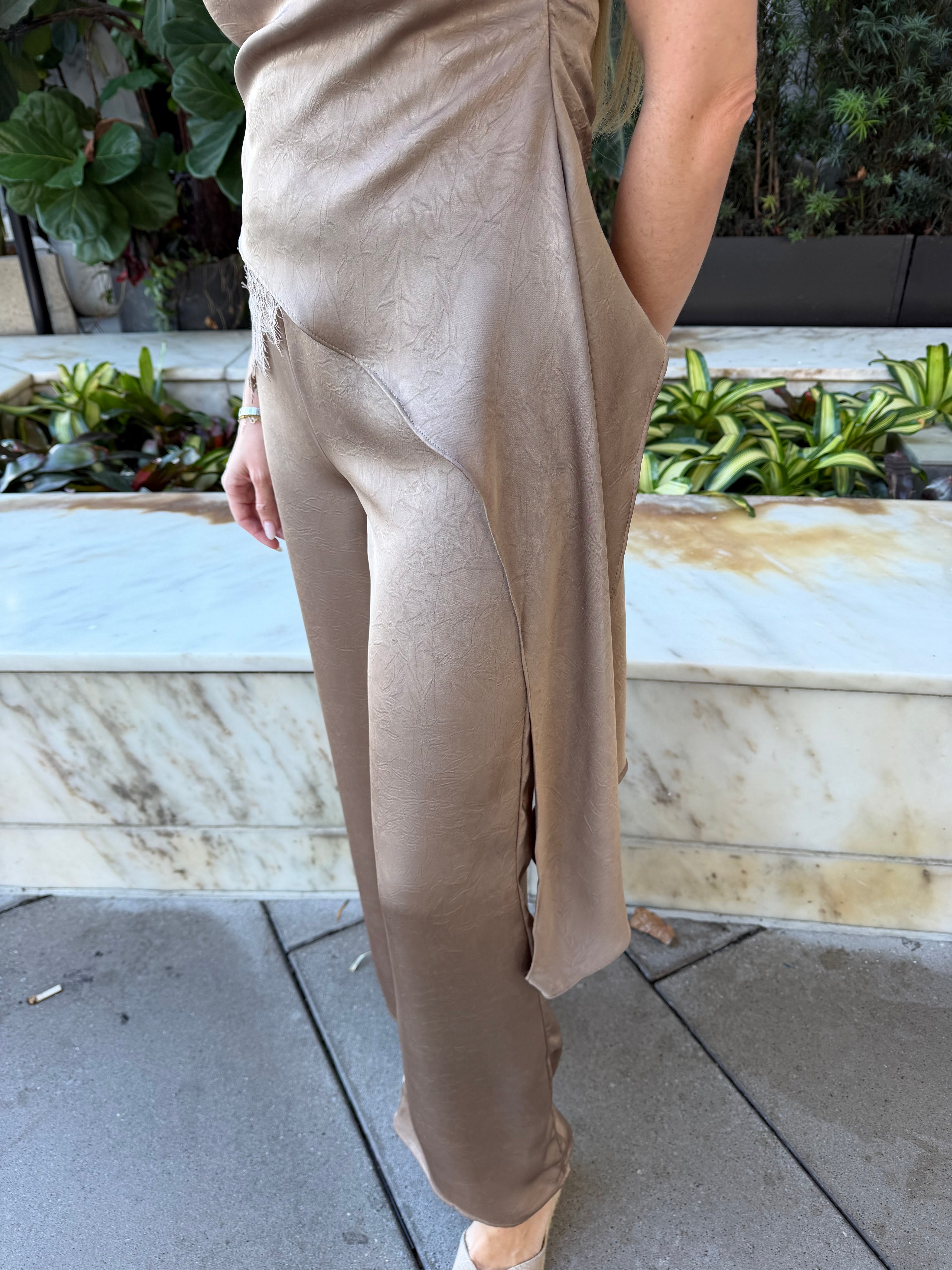 Satin One Shoulder Top & Flare Pant