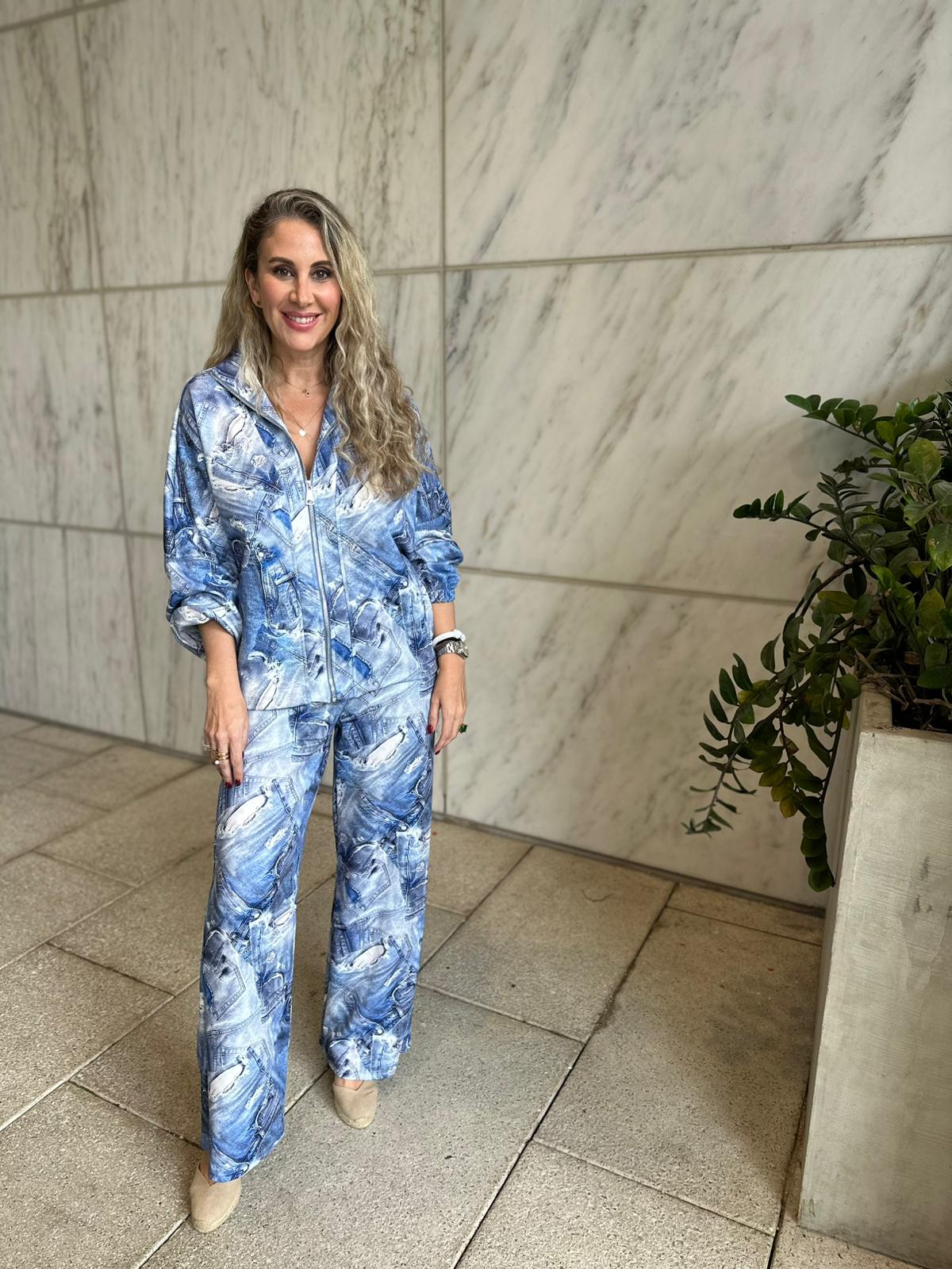 Denim Print Scuba Jacket