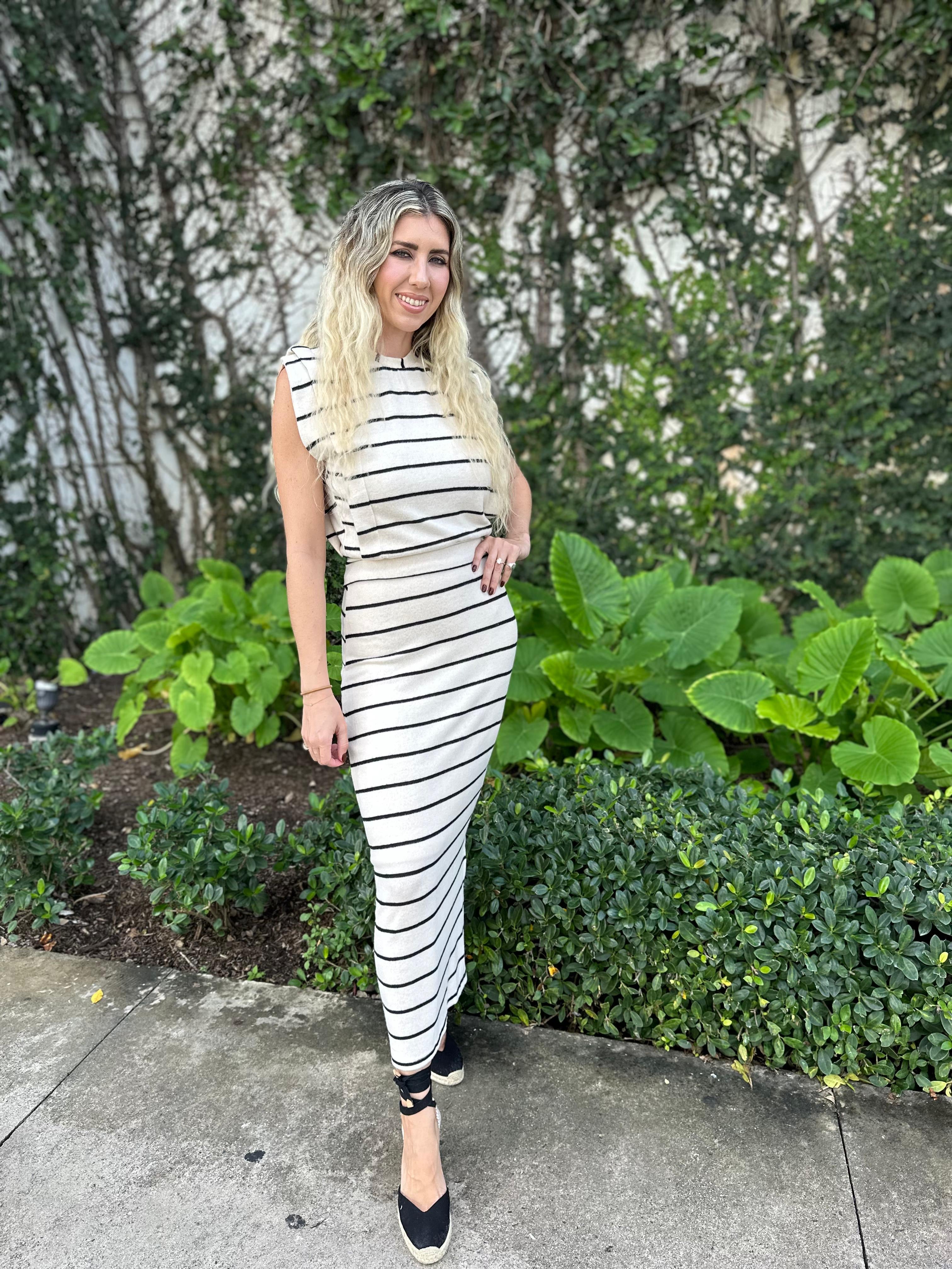 Striped Knit Top & Skirt Set
