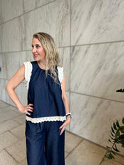 Sleeveless Top & Lace Trim Pant Set