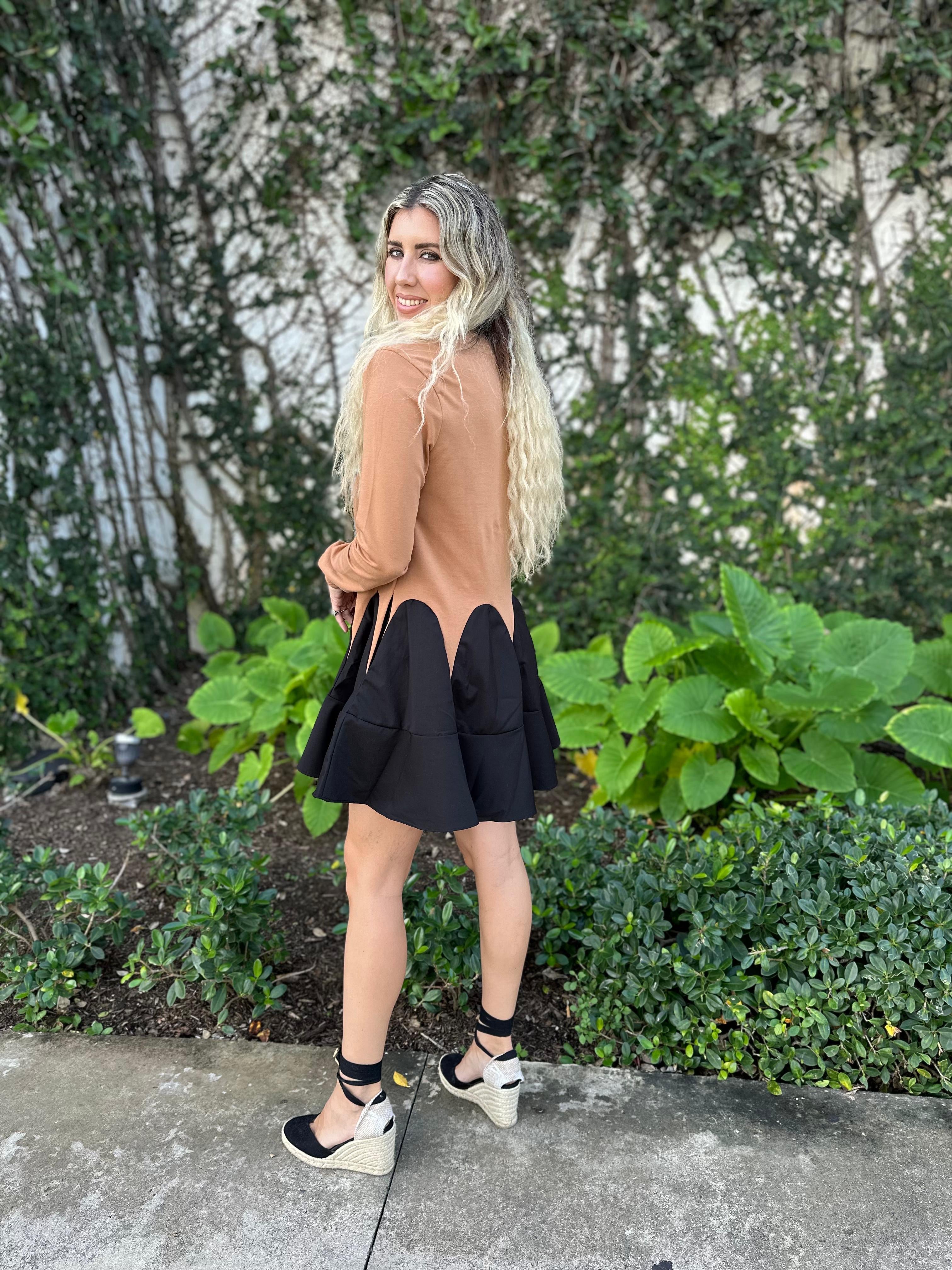 Contrast Flare Hem Mini Dress