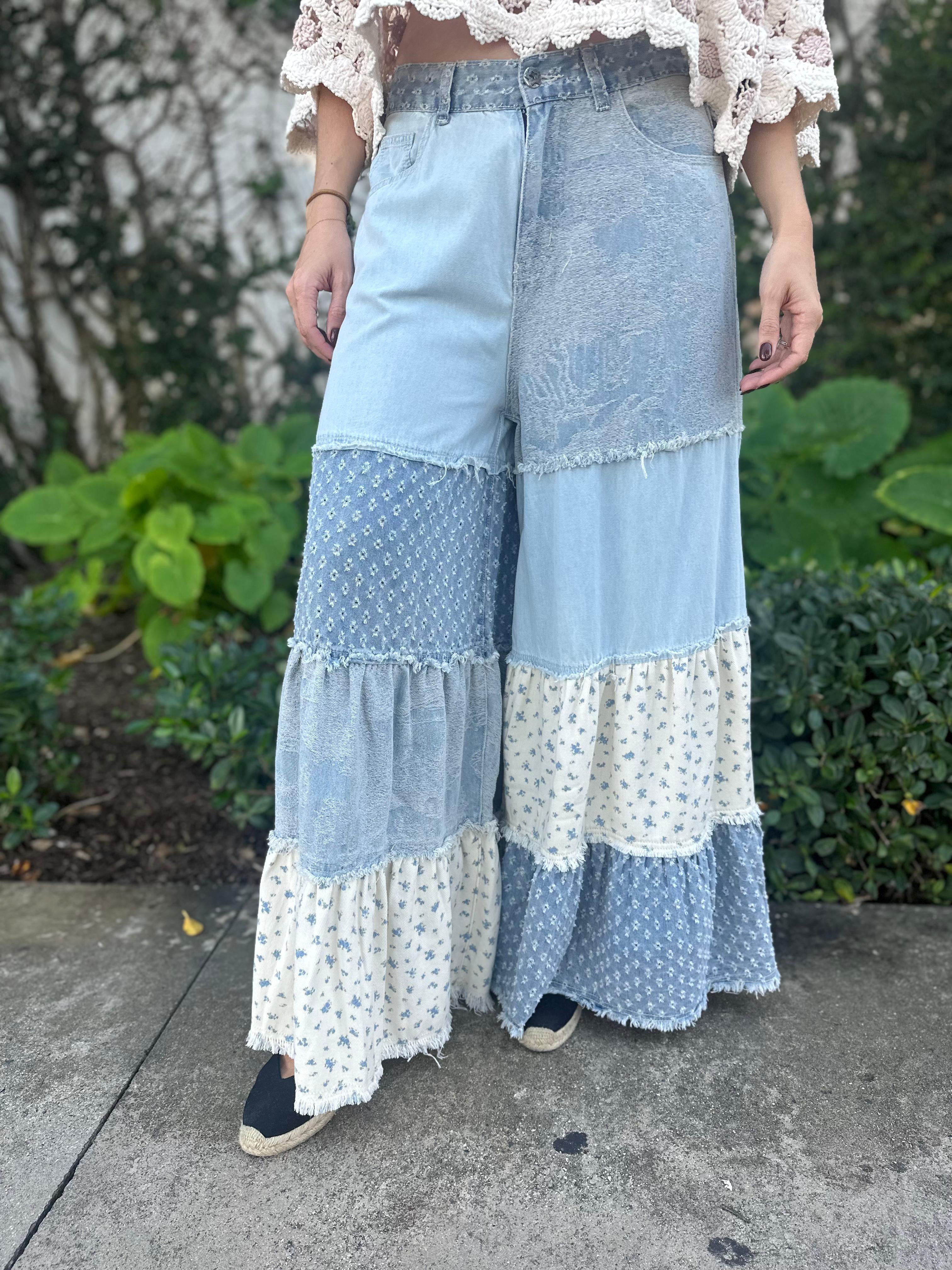 Patchwork Denim Palazzo Pants