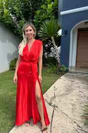 Satin Pleated Gown Maxi Dress