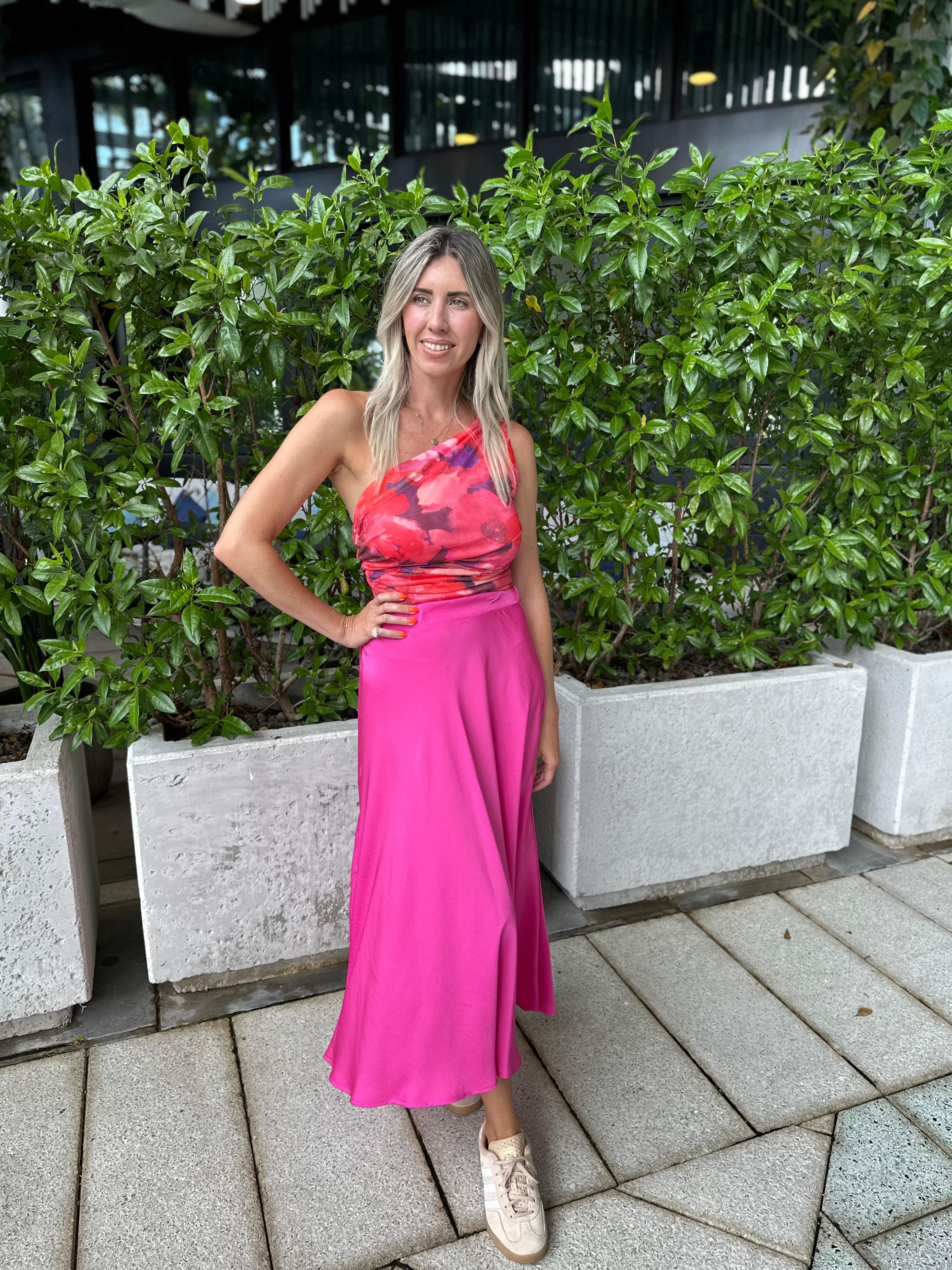 Washed Poly Silk Midi Skirt