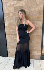 Mesh Slit Hem Jersey Dress