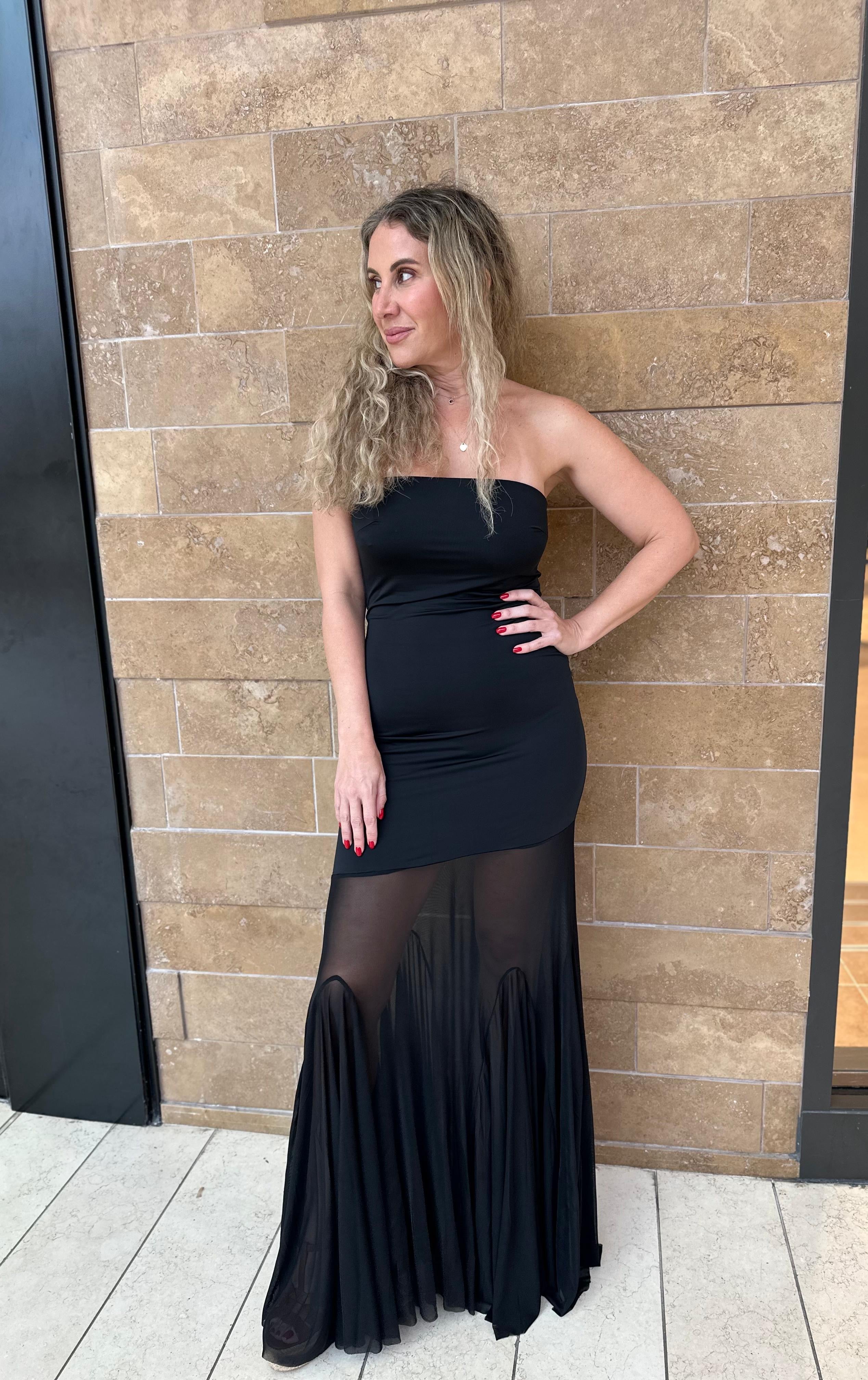 Mesh Slit Hem Jersey Dress