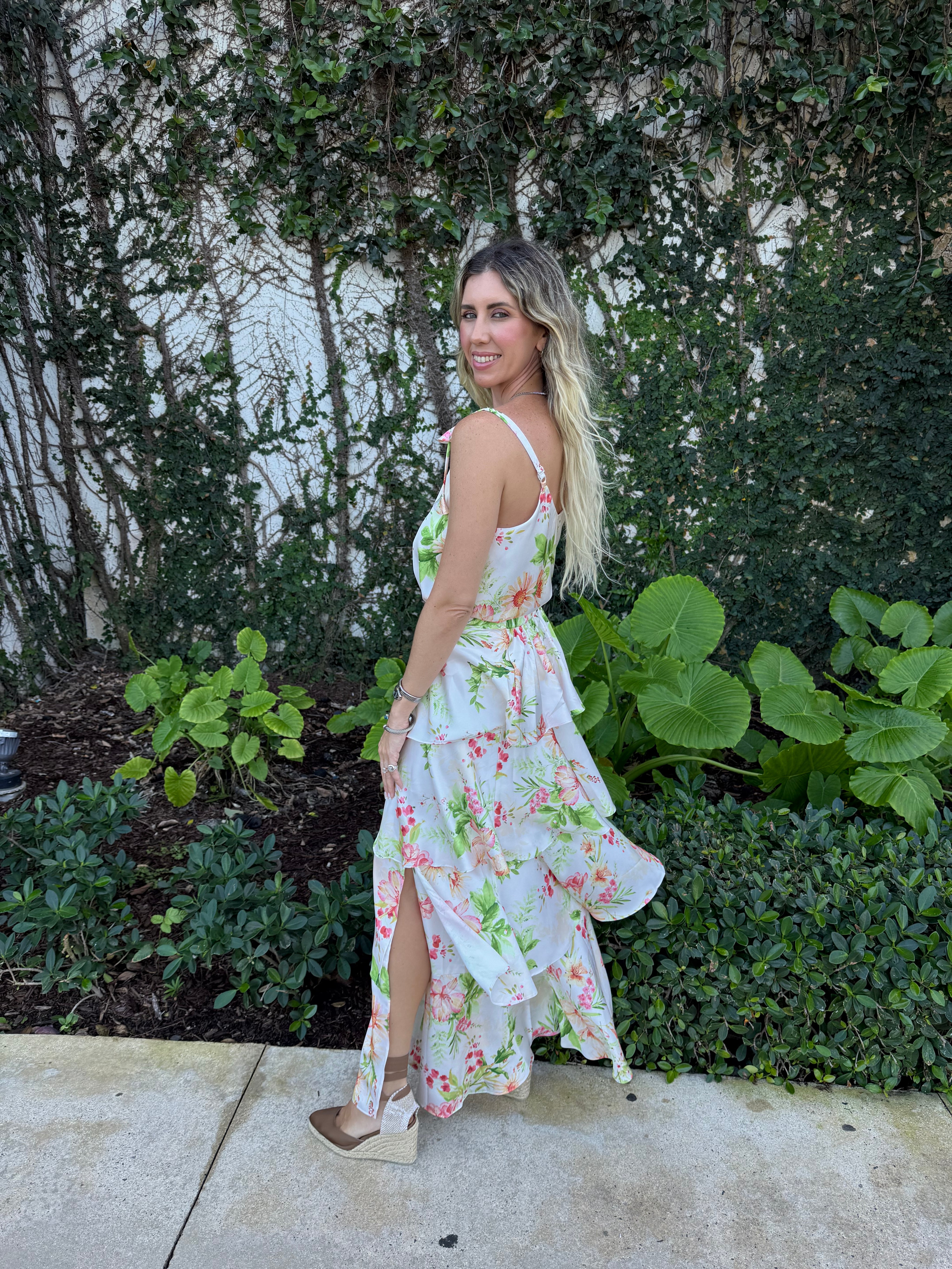 Flower Strap Cami & Ruffle Skirt