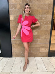 Side Cut-Out Flower Mini Dress