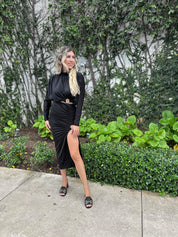 Long Slv Crop Top & Slit Skirt Set