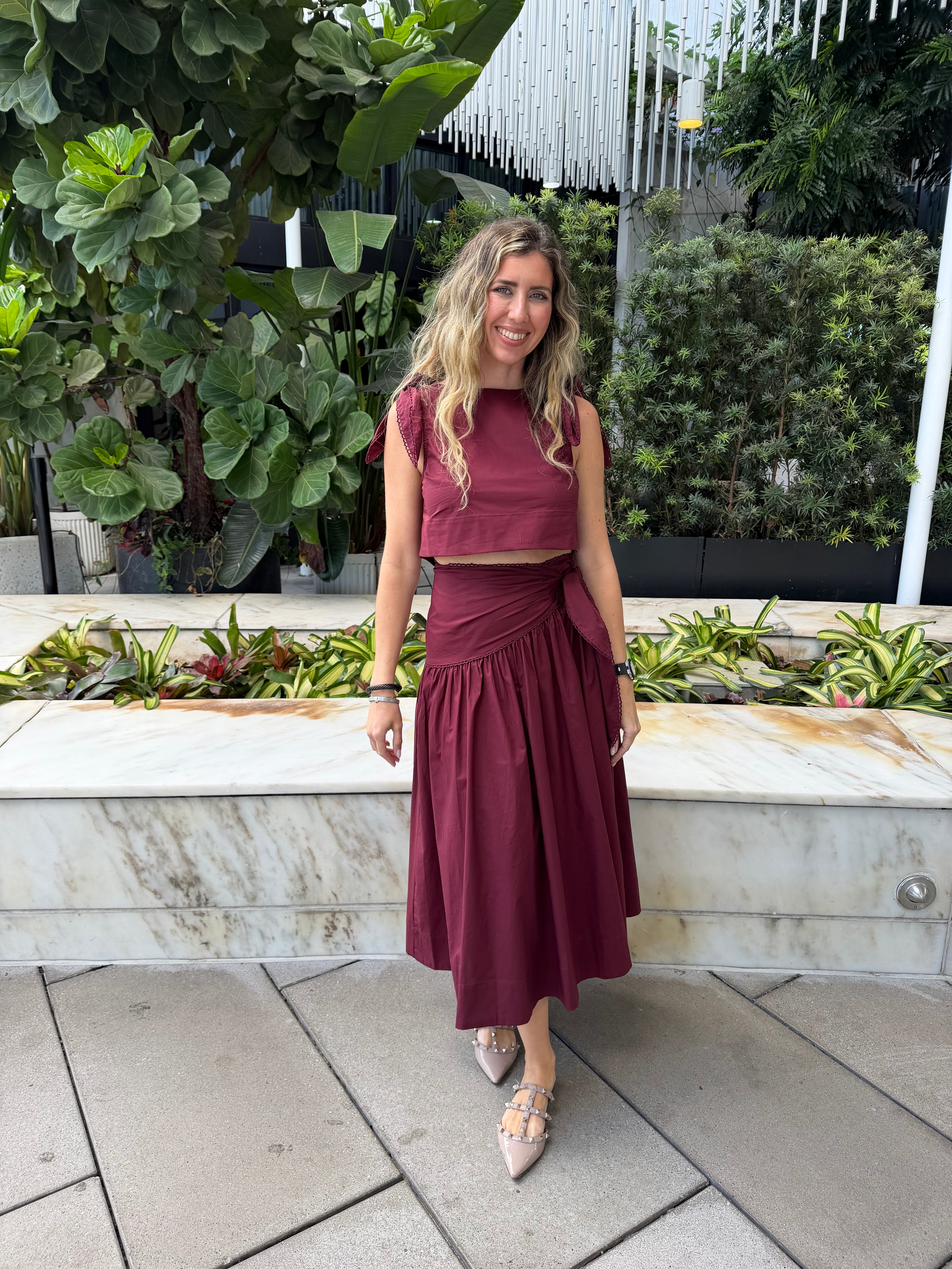 Tie Top & Scarf Midi Skirt