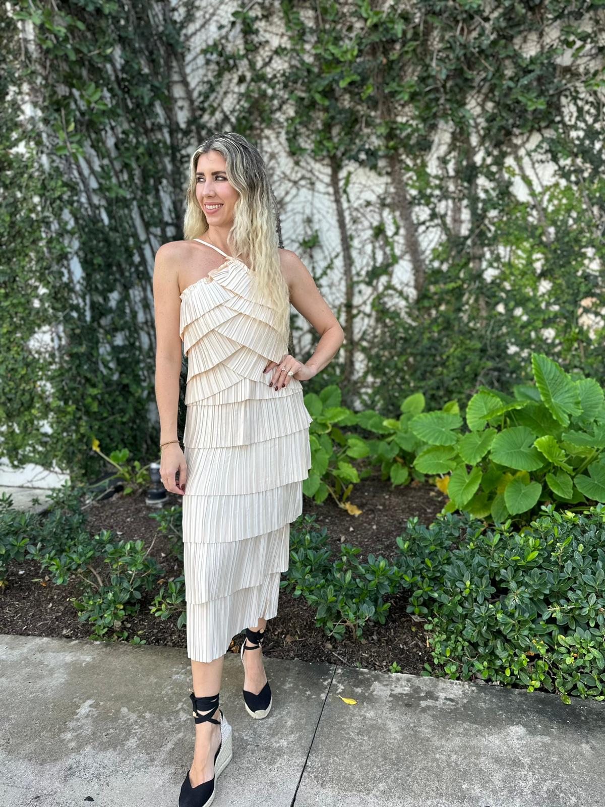 Pleated Satin Halter Top & Skirt