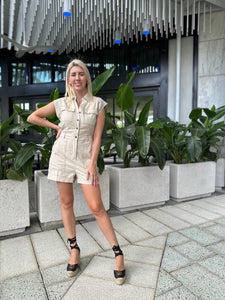 Stitching Cargo Linen Romper