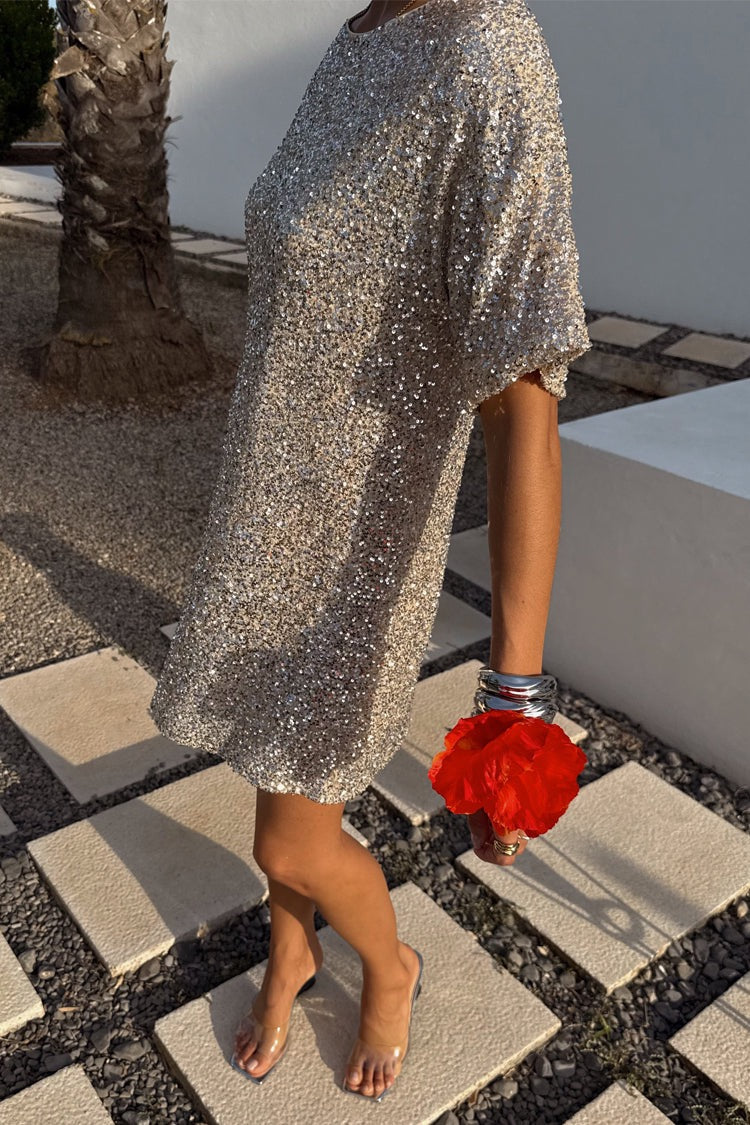Silver Sequin T Shirt Dress