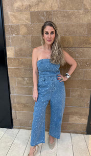 Twill Strapless Barrel Jumpsuit
