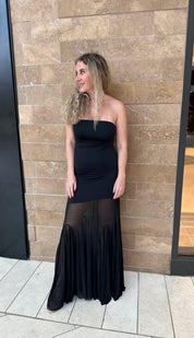 Mesh Slit Hem Jersey Dress