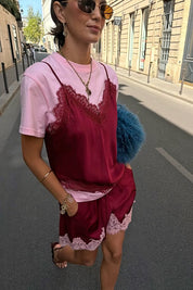 Pink & Burgundy Overlay T-Shirt