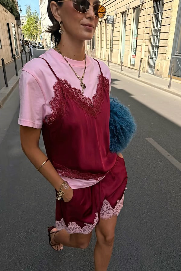 Pink & Burgundy Overlay T-Shirt