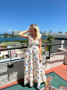 Printed Poplin V-Neck Dress