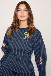 Navy Pinstripe Barrel Sweatshirt