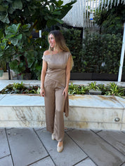 Satin One Shoulder Top & Flare Pant