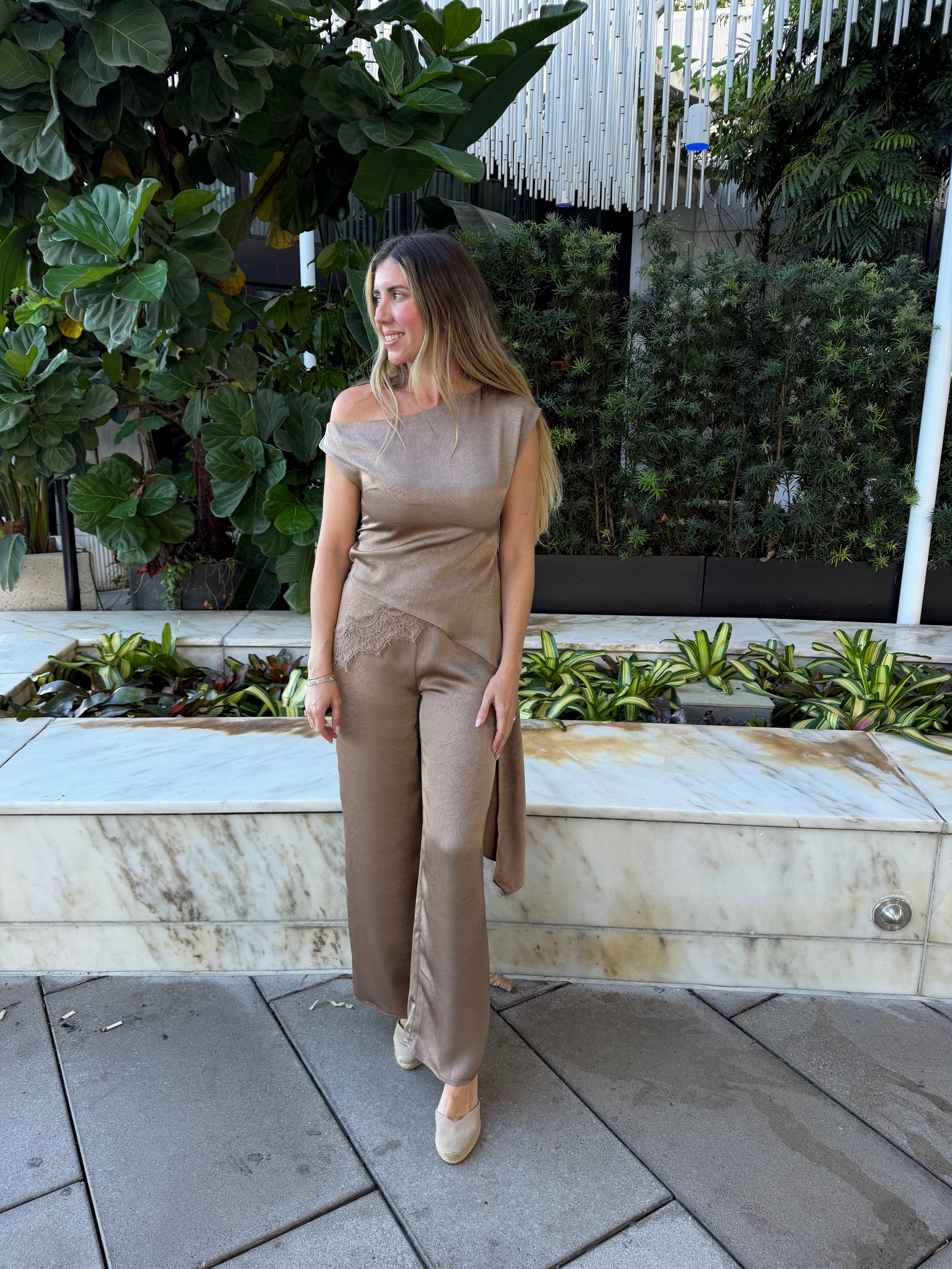 Satin One Shoulder Top & Flare Pant