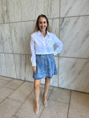 Pleated Grommet Denim Skirt
