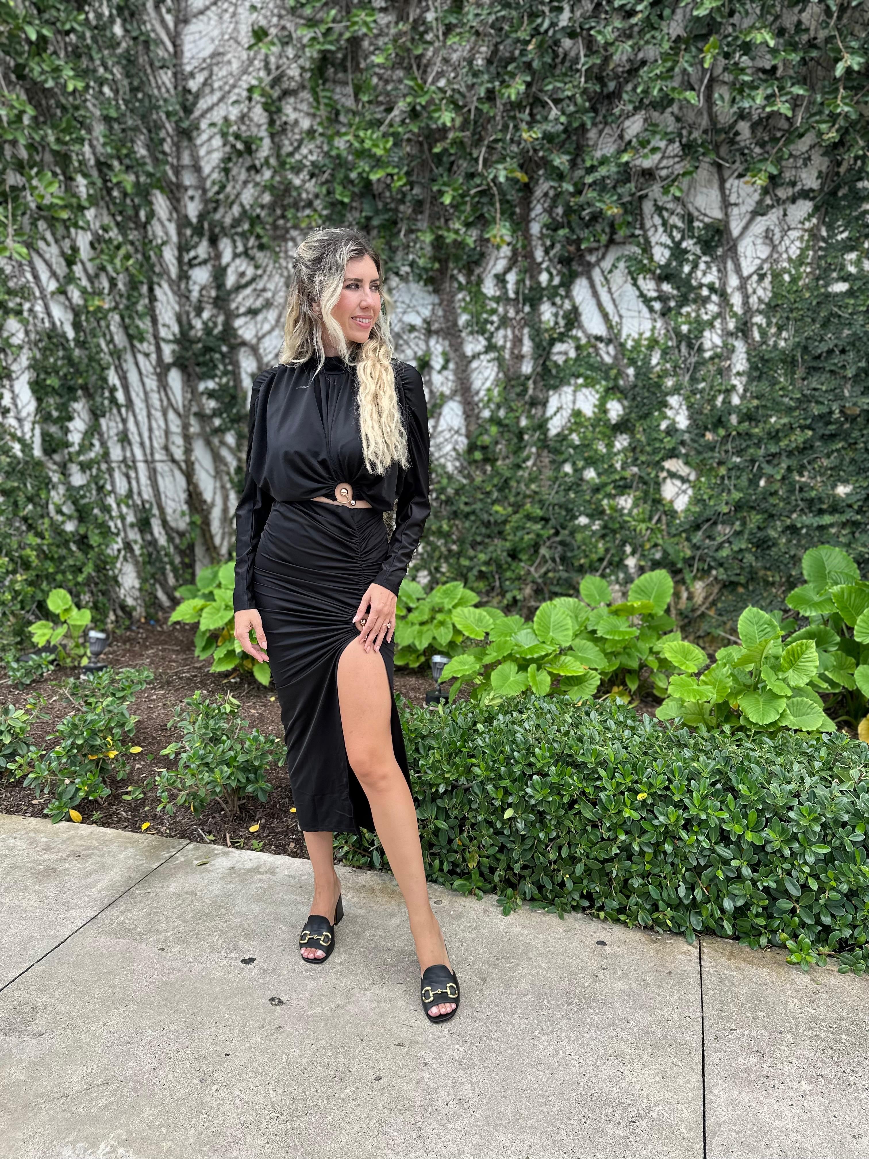 Long Slv Crop Top & Slit Skirt Set