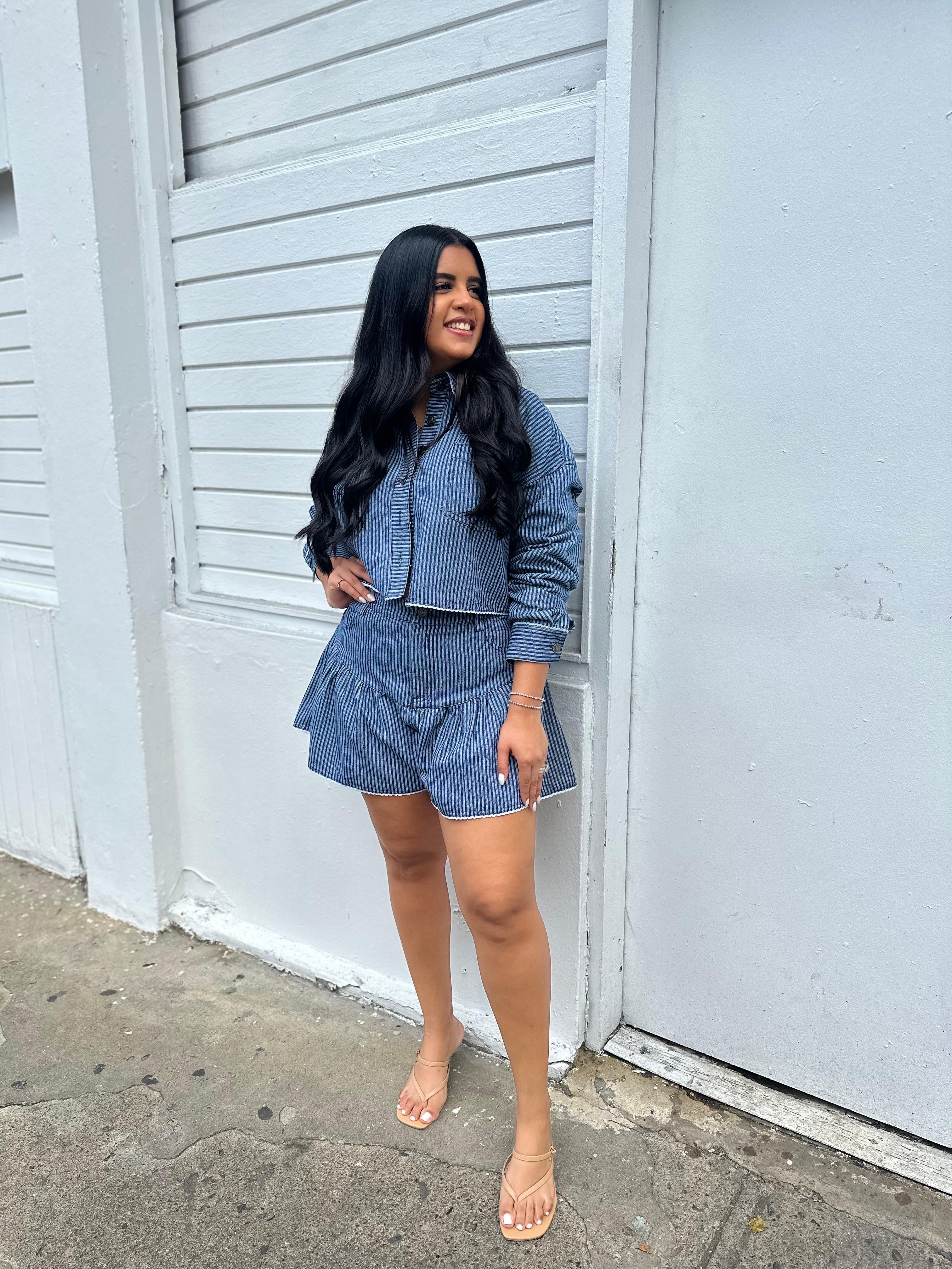 Lace Stripee Denim Shirt & Skort