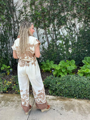 Print Satin Shirt Jumpsuit