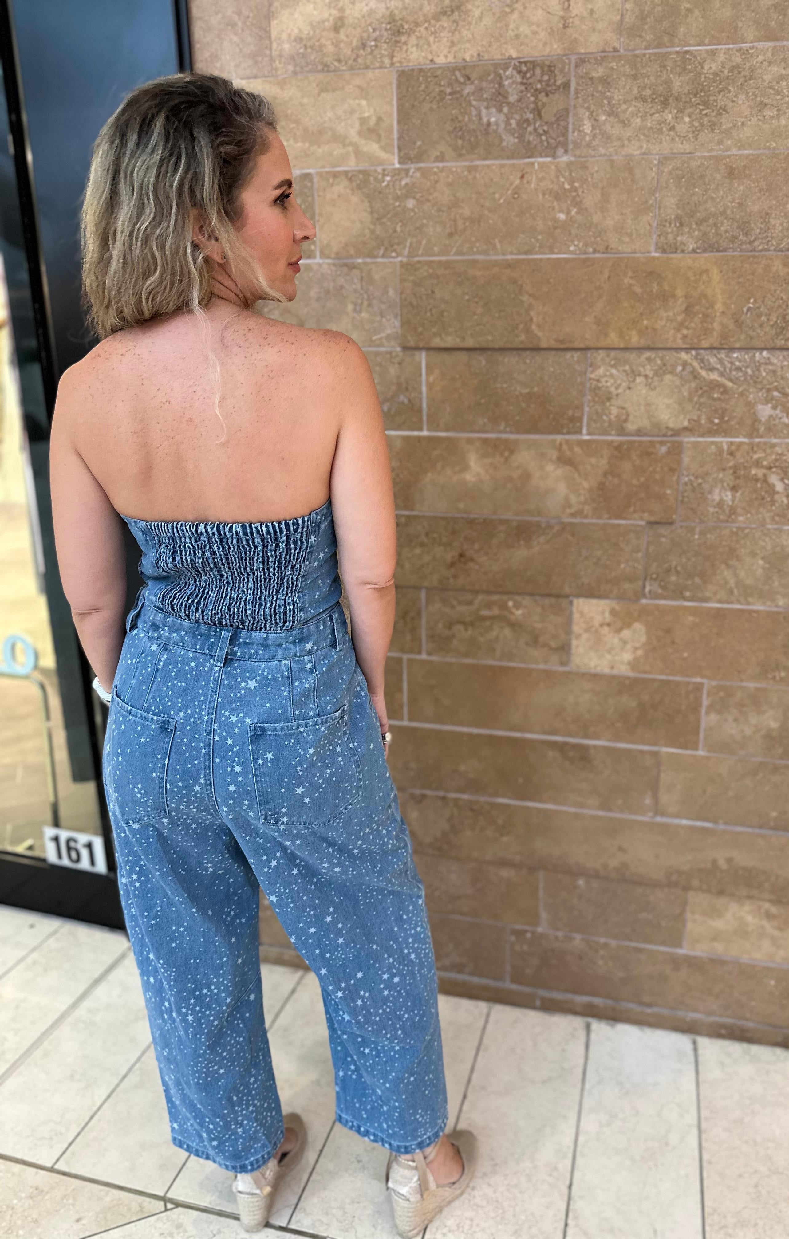 Twill Strapless Barrel Jumpsuit