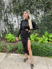 Long Slv Crop Top & Slit Skirt Set