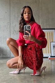 Red Sequin Mini Jaspre Skirt