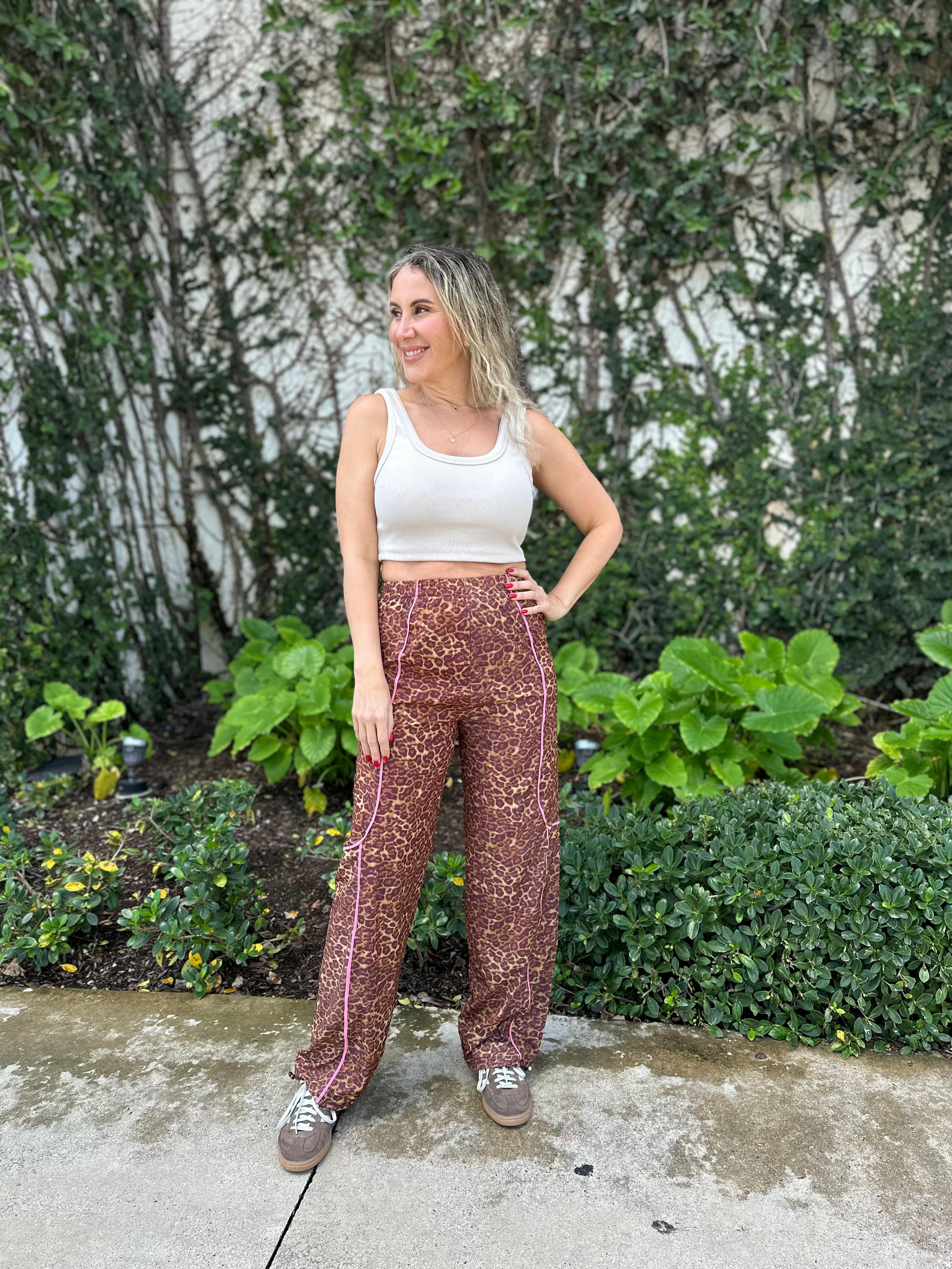 Leopard Print Nylon Track Pants