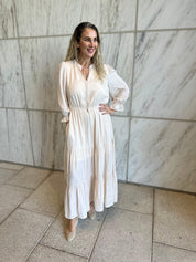 Split Neck Ruffle Maxi Dress