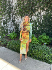 Printed Crop Top & Slit Skirt Set