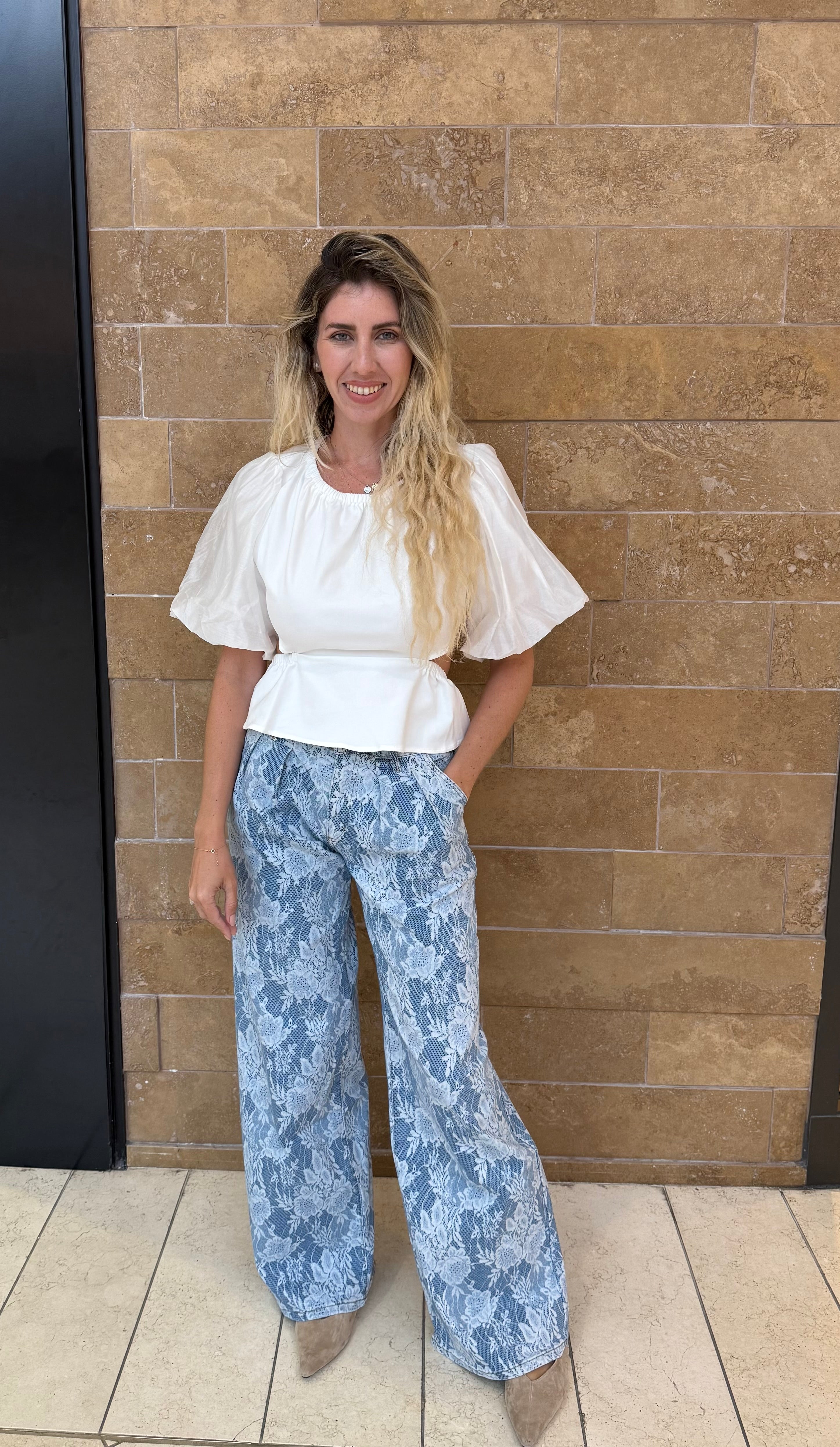 Lace Print Mid Rise Jeans