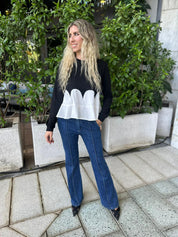 Contrast Flare Long Sleeve Knit Top