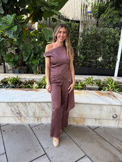 Satin One Shoulder Top & Flare Pant