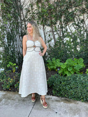 Contrast Trim Twill Long Dress