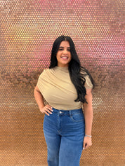 Mesh Mock Neck Slv Top