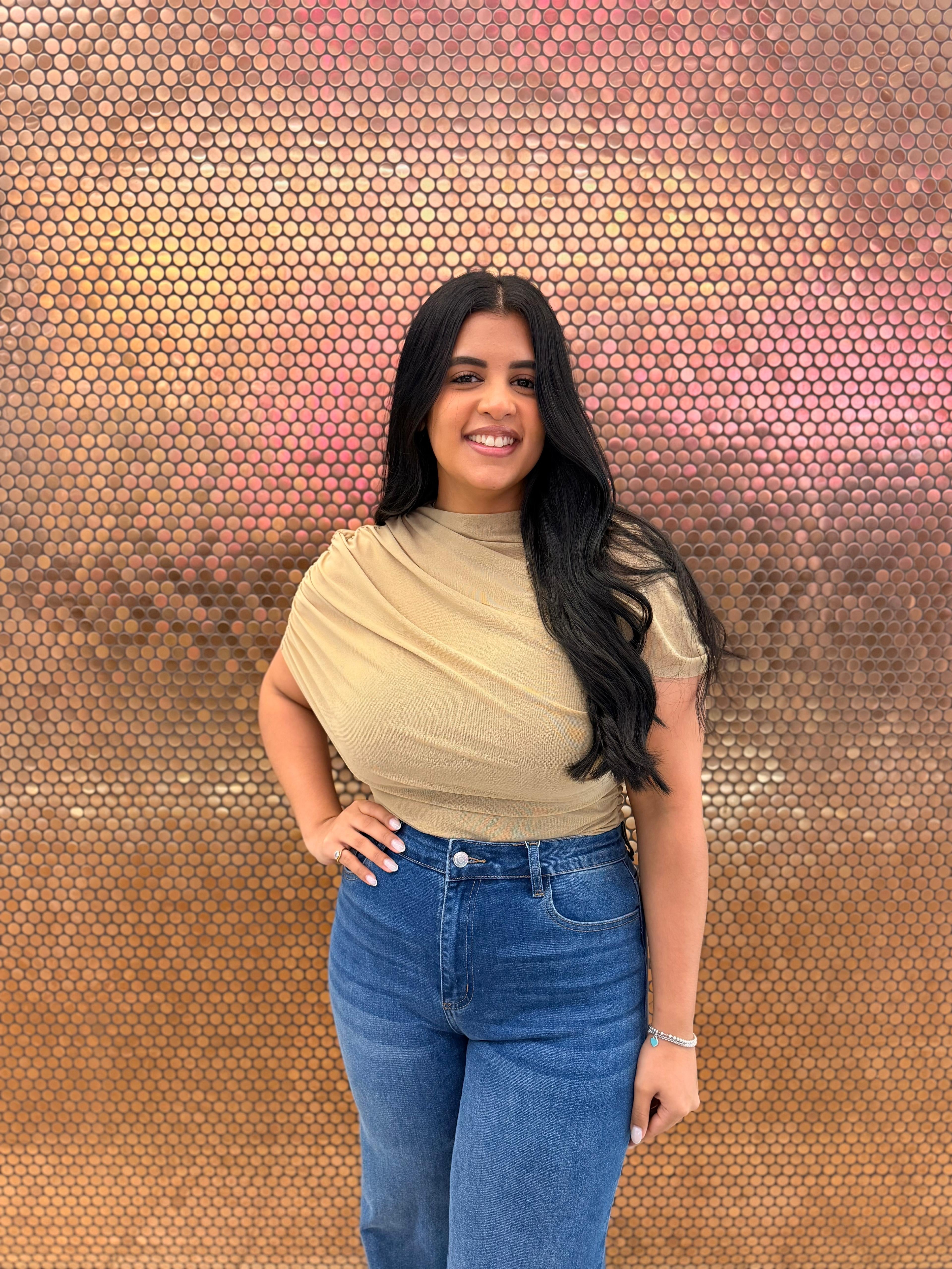 Mesh Mock Neck Slv Top