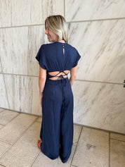 Short Sleeve Open Back Jumpsuit