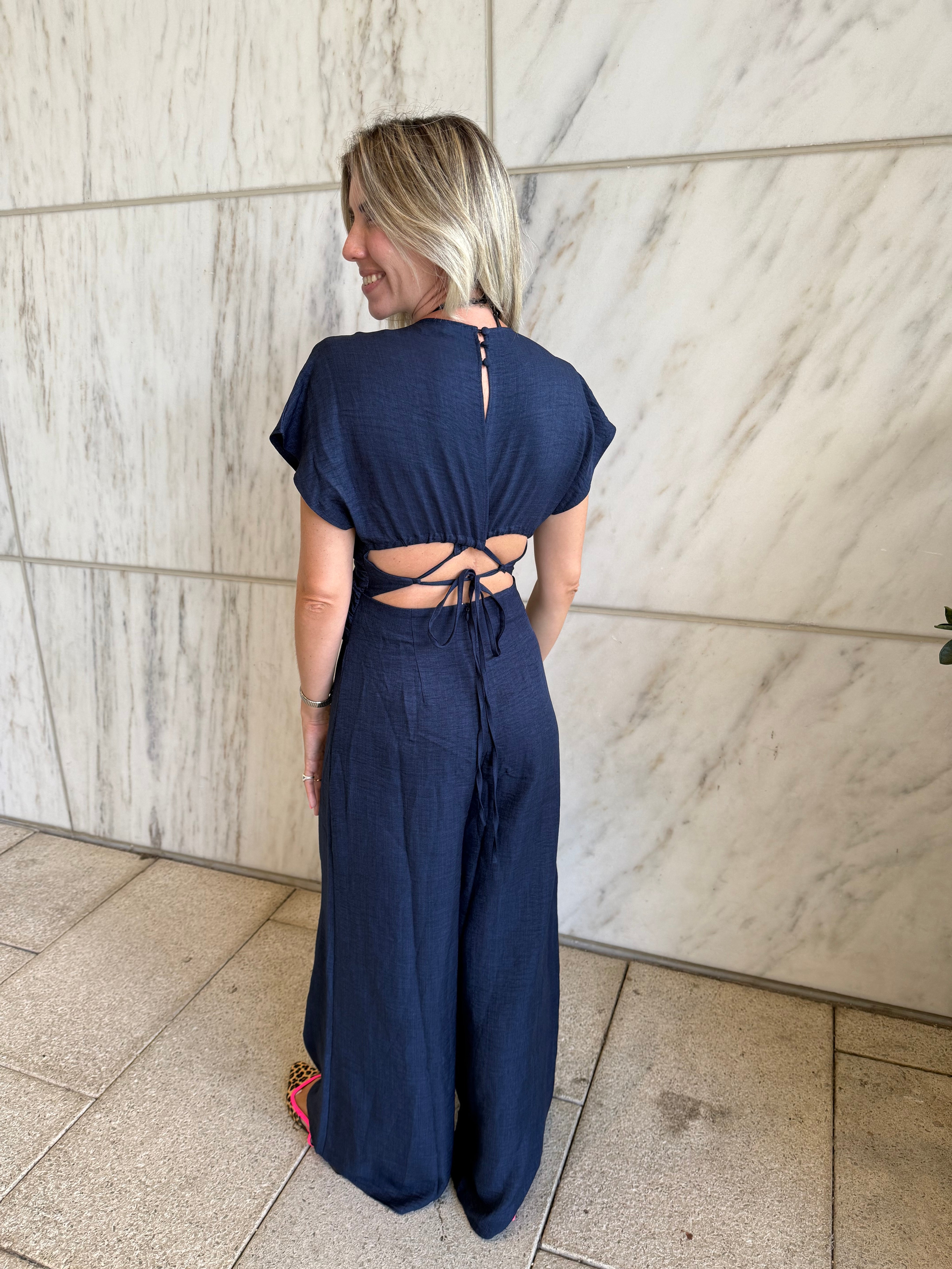 Short Sleeve Open Back Jumpsuit