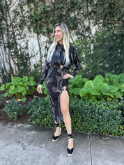 Long Sleeve Crop Top & Slit Skirt