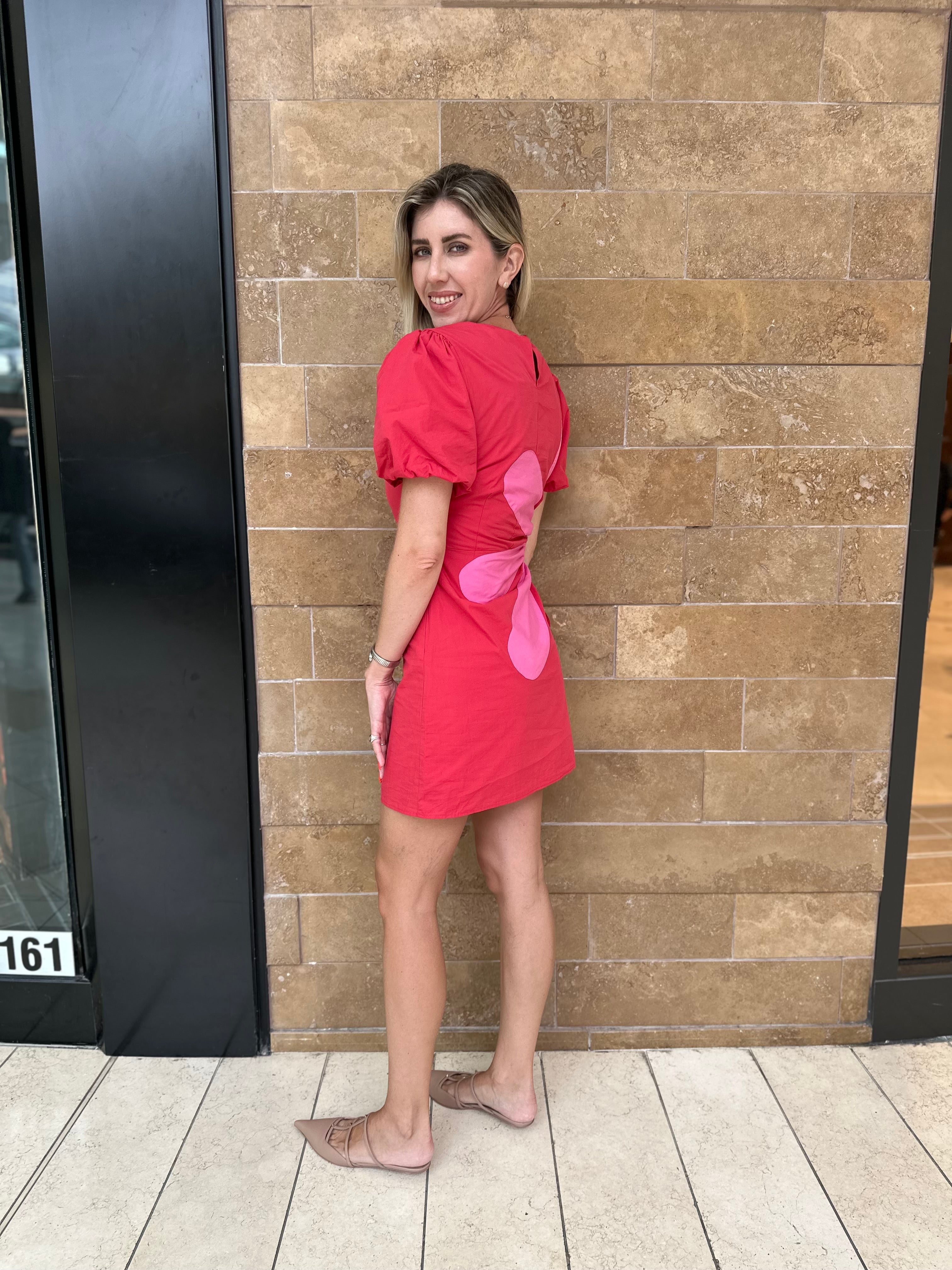 Side Cut-Out Flower Mini Dress