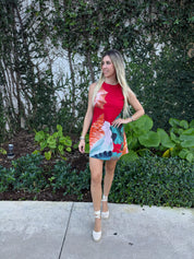 Satin Print Bias Mini Dress