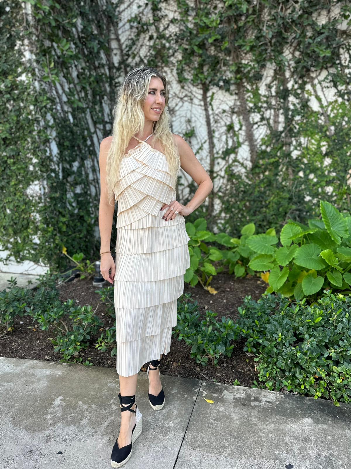 Pleated Satin Halter Top & Skirt