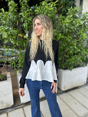 Contrast Flare Long Sleeve Knit Top