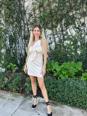 Knotted Flower Bow Mini Dress